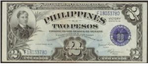 p95b 1944 2 Peso Victory Note (Roxas-Guevara Signatures) Banknote