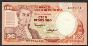 Columbia 100 Pesos 1985 P426. Banknote