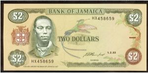 Jamaica 2 Dollars 1993 P69e. Banknote