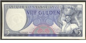Suriname 5 Gulden 1963 P120. Banknote