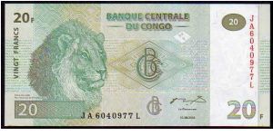 *DEMOCRATIC REPUBLIC*
__

20 Francs__
pk# 94__30.06.2003 Banknote
