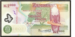 Zambia 1000 Kwacha 2005 PNEW Polymer. Banknote