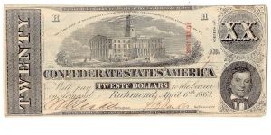 Serial # 7 Confederate Type 58 note. Banknote