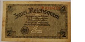 2 mark nazi ocupation in europe. 7 digits Banknote