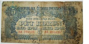 5 korun 1944. soviet ocupation Banknote