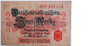 2 mark 1914. red background Banknote