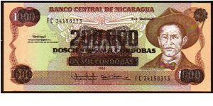 200'000 Cordobas
Pk 162

(Ovpt on 1000 Cordobas- 1990) Banknote