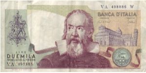 Italia L2000 note. Galileo. Banknote