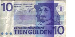 Nederland 10 gulden note. Banknote