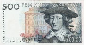 500 Kronor.

King Carl XI at right on face; Christopher Polhem seated at center on back.

Pick #58b Banknote