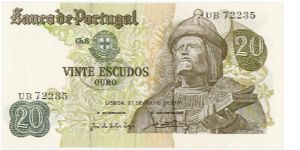 20 Escudos.

Garcia de Orta at right on face; 16th century market in Goa at center on back.

Pick #173 Banknote