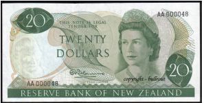 $20 Fleming AA 000048. 1st Prefix. The 48th $20 note printed. Banknote