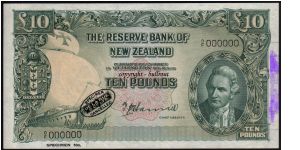 £10 Hanna SPECIMEN # 7 (TDLR) - 0/F 000000. Banknote