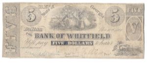 Southern mule. Bank of Whitfield, obverse. Confederate States (Type 12) reverse. Banknote
