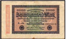 20'000 Mark
Pk 85
------------------
20-February-1923
------------------ Banknote