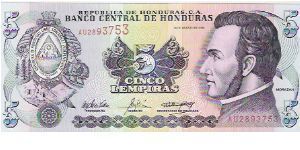 NEW 2004 ISSUE
5 LEMPIRAS
AU28993753

P # 85

NEW 2004 ISSUE Banknote