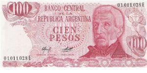 1976-1978 E SERIE

100 PESOS
01.011.028E

P # 302B Banknote