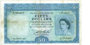 Malaya & British Borneo QEII $50 note very rare.
Now Offer for Sale!! new picture d Banknote