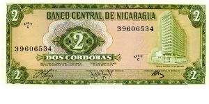 2 Cordobas
Green/Pink
Nicaraguan Central Bank building
Plowed field Banknote