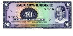 50 Cordobas
Blue/Purple
Comdt. C F Amador 
Liberation of 1979
Security Thread Banknote