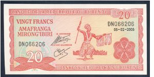 Burundi 20 Francs 2005 P27. Banknote