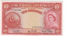 BAHAMAS GOVERNMENT

 10/-
A PRETTY NOTE Banknote