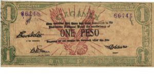 S-188 Cagayan 1 Peso note with countersign initials on obverse and hand written serial number on reverse. Banknote