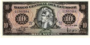 $10
Brown/Orange/Blue
Series LN
Sebastian de Benalcazar 
Value & Coat of Arms Banknote