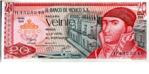 20 Pesos
Red/Gray
Series DH
José María Morelos y Pavón
Quetzalcoatl (Teotihuacan) pyramid. Banknote