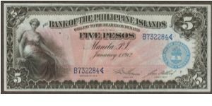 p7a 1912 5 Peso Bank of the Philippine Islands Banknote