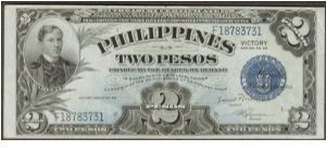 p118b 1949 2 Peso Victory Treasury Certificate Roxas-Guevara Banknote