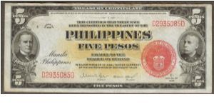 p83a 1936 5 Peso Treasury Certificate Banknote