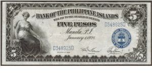 p16 1928 5 Peso Bank of the Philippine Islands Note Banknote