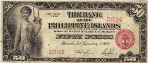PI-19 RARE Bank of the Philippine Islands 50 Pesos note. Banknote