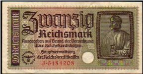 20 Mark
Pk 139
----------------
WWII
Regional Issue
Under German Occupation
1939-1945
---------------- Banknote