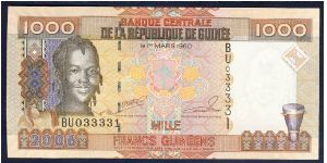 Guinea 1000 Francs 2006 PNEW. Banknote