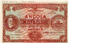 Angola 1921 50 escudos CU Specimen a beauty Banknote
