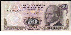 50 Turk Lirasi
Pk 188
----------------
Diff.Sign.
L.1970

09-04-1976
----------------
Series -H-Replacements
---------------- Banknote