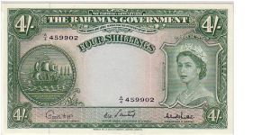 THE BAHAMAS GOVERNMENT-
 4/- QEII Banknote