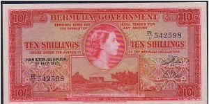 THE BERMUDA GOVERNMENT-
 10/- QEII 
 A VERY YOUNG QE Banknote