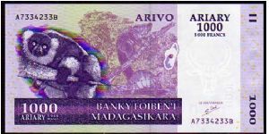 1000 Ariary=5000 Francs
Pk 89 Banknote