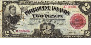 PI-61 RARE Philippine Islands 2 Pesos note. Banknote