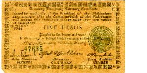 5 peso 
Emergency Money
Negros
Green seal Banknote