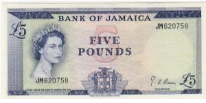 BANK OF JAMAICA-
 5 POUNDS Banknote