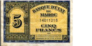 5 Fr
Blue/Cream/Black
Value in French
Value in Arabic Banknote