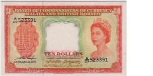 MALAYSIA-
 $10 QEII Banknote