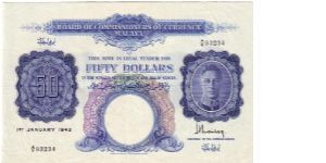 MALAYA-
 $50 KGVI Banknote