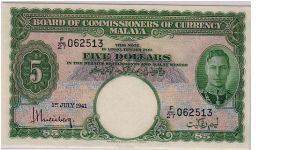 MALAYA-
 $5 KGVI Banknote