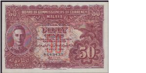 1941 Malaya 50 Cents Variety A & A A/1 Prefix Banknote