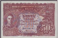 1941 Malaya 50 Cents Variety B & C Banknote